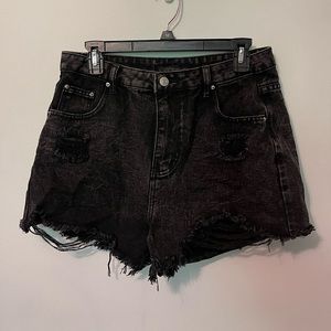 High Waisted Raw Hem Black Denim Shorts
